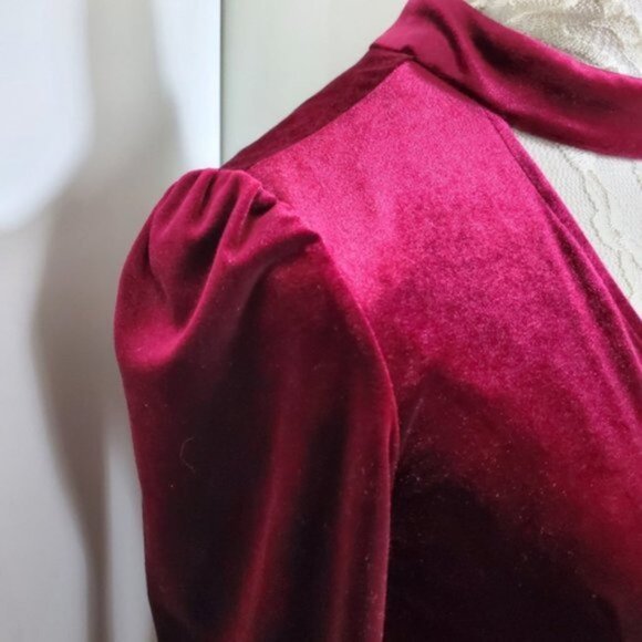 Romeo & Juliet Couture Burgundy Velvet Choker Dress Sz S - Picture 3 of 14